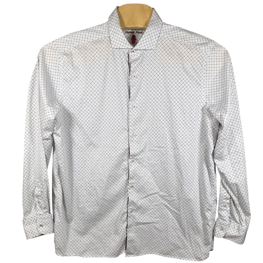 Visconti Black Button-Down Mens 2XL Long Sleeve White Geometric Diamond Turkish